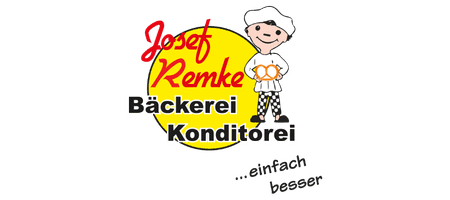 Josef Remke Bäckerei Konditorei logo featuring a cartoon baker holding a pretzel.